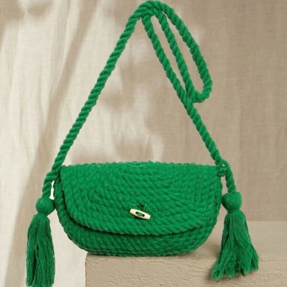 Bohemian Design Tassel Detailed Flap Saddle Bag GREEN - Picture 2 of 10